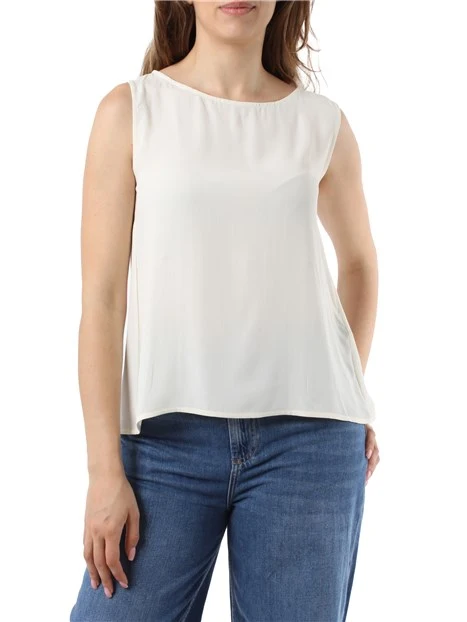 TOP SMANICATO IN MISTO SETA DONNA BIANCO PERLA