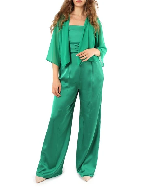 TUTA SMANICATA CON COPRISPALLE IN RASO DONNA VERDE SMERALDO