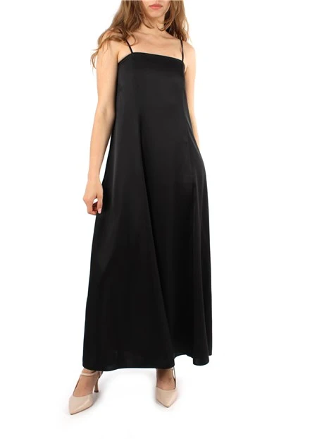 VESTITO LUNGO IN RASO DONNA NERO