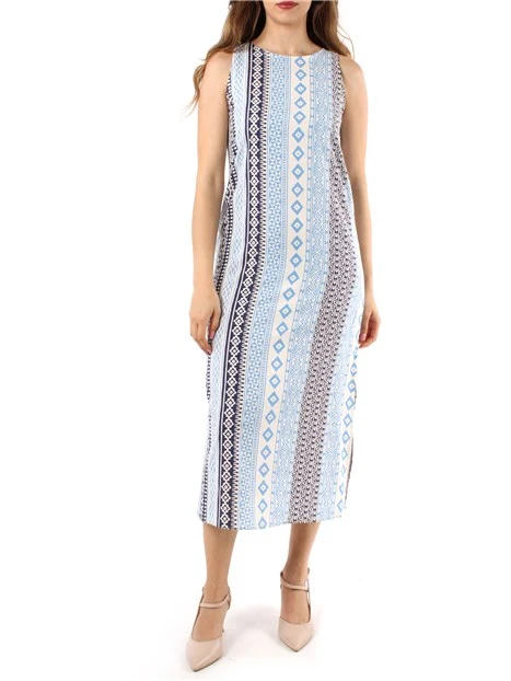 VESTITO LUNGO CON FANTASIA ETNICA DONNA BLU