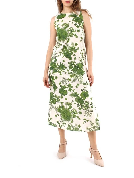 VESTITO LUNGO CON FANTASIA FLOREALE DONNA VERDE