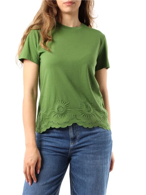 T-SHIRT MANICA CORTA IN JERSEY CON RICAMI DONNA VERDE