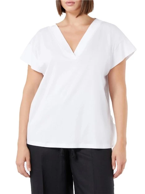 T-SHIRT MANICA CORTA CON SCOLLO A V DONNA BIANCO OTTICO