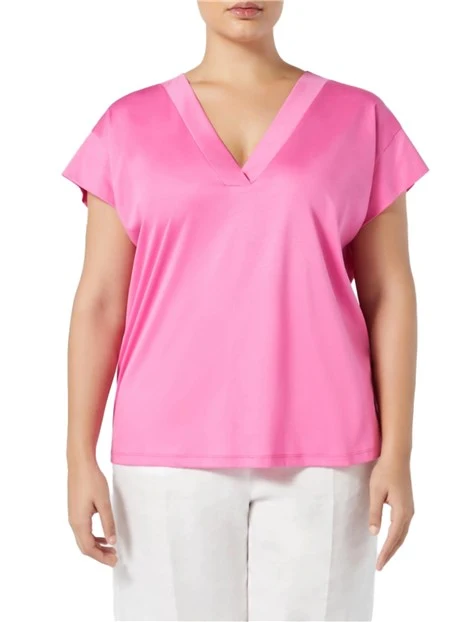 T-SHIRT MANICA CORTA CON SCOLLO A V DONNA FUXIA