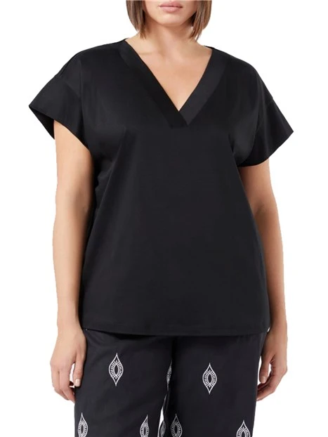T-SHIRT MANICA CORTA IN JERSEY CON SCOLLO A V DONNA NERO