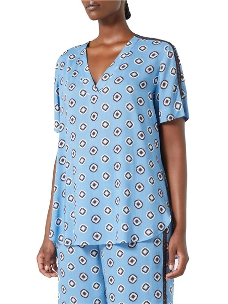 BLUSA IN VISCOSA A FANTASIA DONNA AZZURRO