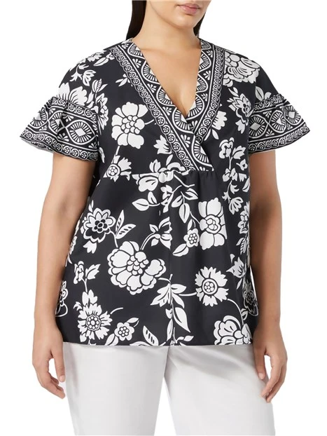 BLUSA MANICA CORTA A FANTASIA DONNA NERO