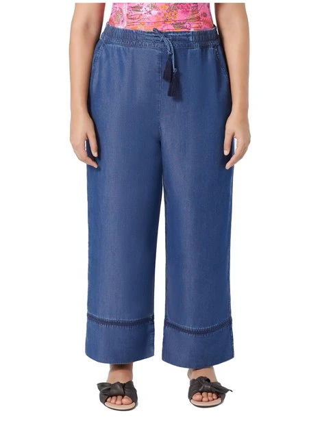 PANTALONI CROPPED EFFETTO DENIM DONNA BLU