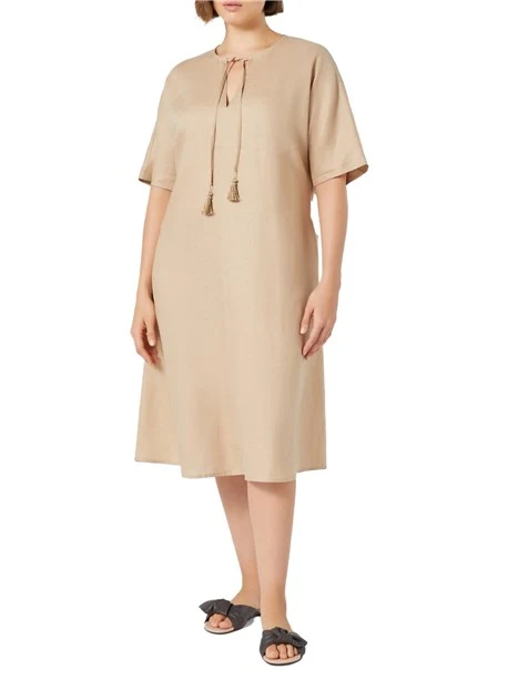 VESTITO CORTO IN LINO DONNA BEIGE
