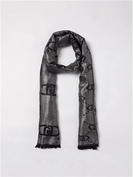 GUESS Sciarpa 70x180 Cm – Nero Con Motivi Jacquard E Fibre Metalliche, In Poliestere E Viscosa