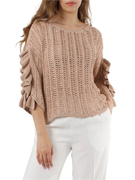 MAGLIA GIROCOLLO CROCHET DONNA BEIGE