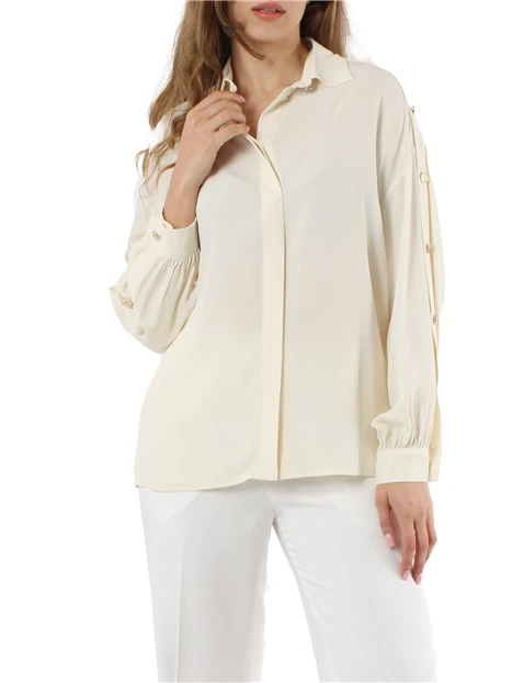 CAMICIA IN CRÊPE MISTO VISCOSA CON BOTTONI LOGATI DONNA BIANCO