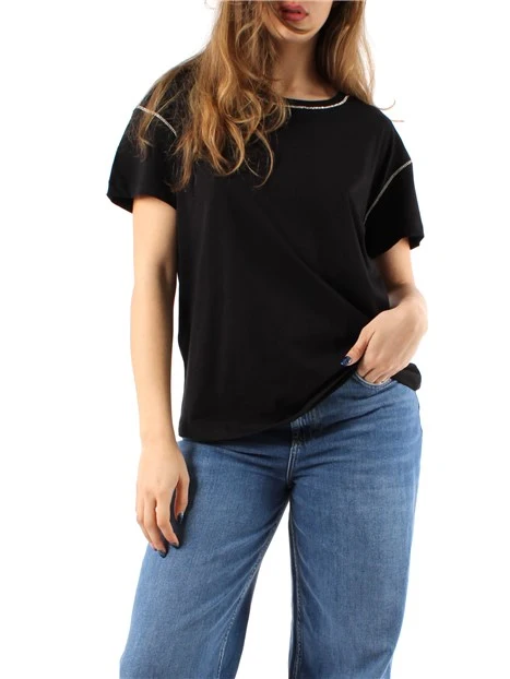 T-SHIRT MANICA CORTA CON DETTAGLI STRASS DONNA NERO