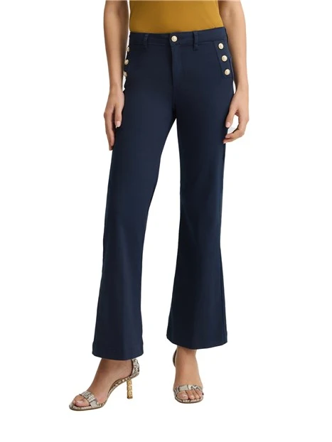 PANTALONI A ZAMPA CON BOTTONI GIOIELLO DONNA BLU NAVY