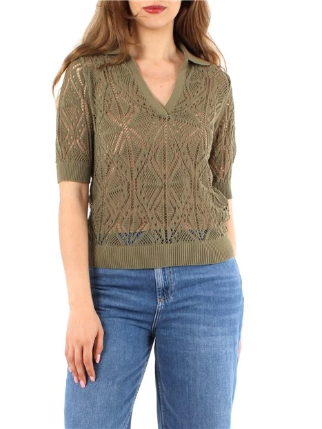 MAGLIA CON SCOLLO A V TRAFORATA DONNA VERDE