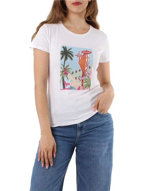 T-SHIRT MANICA OCRTA CON STAMPA MIAMI DONNA BIANCO