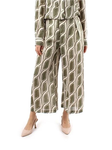 PANTALONI CROPPED AMPI A FANTASIA DONNA VERDE
