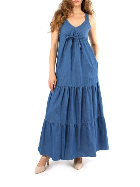 VESTITO LUNGO IN DENIM CON BALZE DONNA BLU