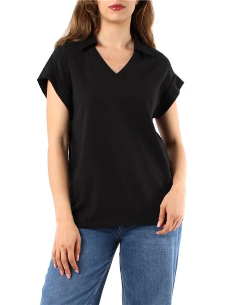 T-SHIRT MANICA CORTA CON RICAMO SANGALLO DONNA NERO