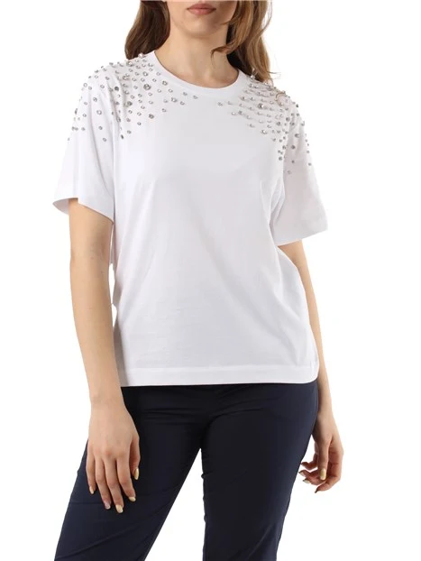 T-SHIRT MANICA CORTA CON CRISTALLI DONNA BIANCO