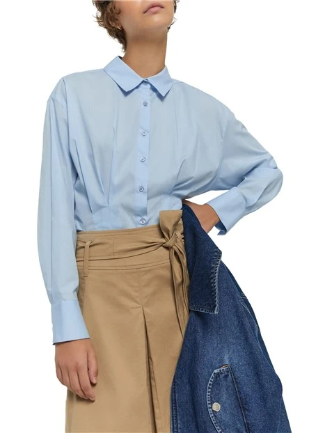 CAMICIA IN POPELINE DI COTONE STRETCH DONNA AZZURRO
