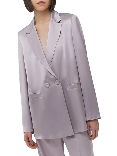GIACCA BLAZER DOPPIOPETTO IN RASO MISTO LINO DONNA ROSA