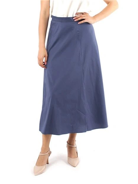 GONNA MIDI IN POPELINE DI COTONE DONNA BLU