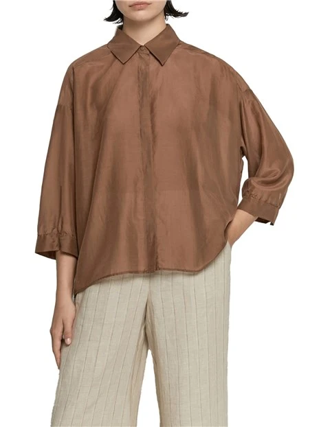 CAMICIA IN MISTO SETA DONNA MARRONE