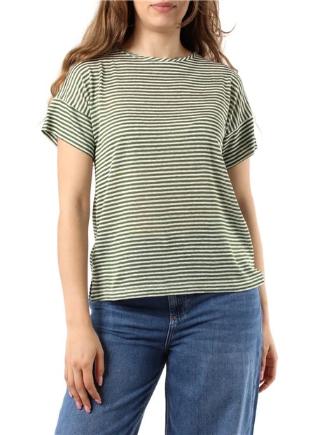 T-SHIRT MANICA CORTA IN JERSEY MISTO LINO DONNA BIANCO