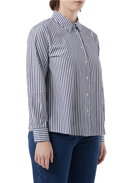 CAMICIA A RIGHE IN POPELINE DI COTONE DONNA BIANCO BLU