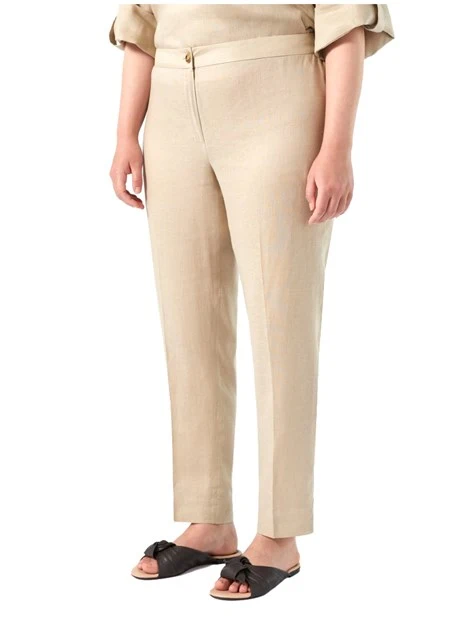 PANTALONI CHINO SLIM IN LINO DONNA BEIGE