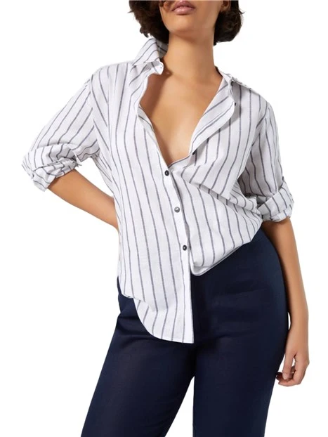 CAMICIA IN LINO E COTONE A RIGHE DONNA BLU