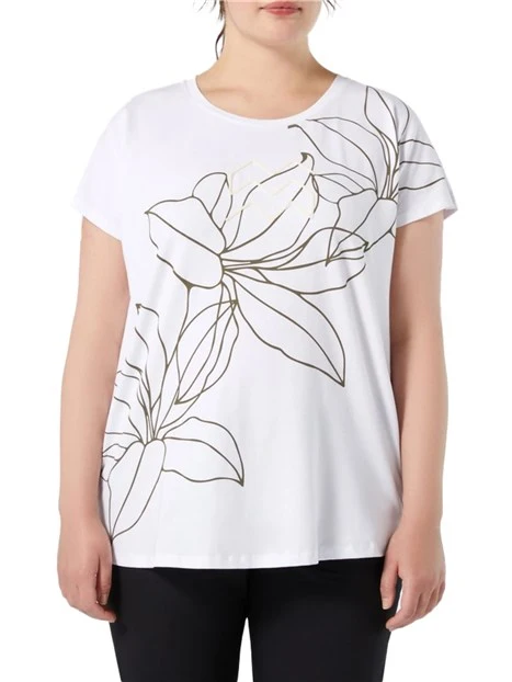 T-SHIRT IN JERSEY CON STAMPA E RICAMO DONNA BIANCO