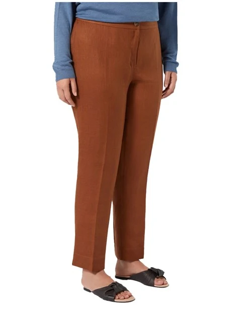 PANTALONI CHINO SLIM IN LINO DONNA MARRONE