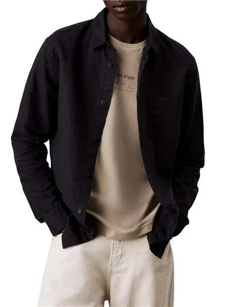CAMICIA CASUAL IN COTONE E LINO UOMO NERO