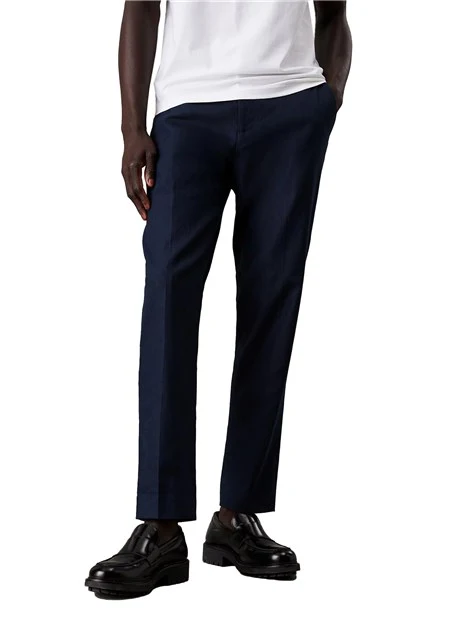 PANTALONI CHINO IN MISTO LINO UOMO BLU