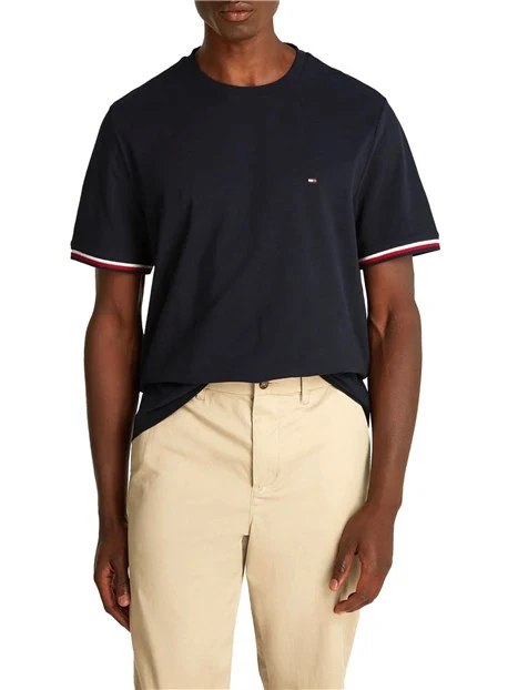 T-SHIRT MANICA CORTA CON BORDI ICONICI UOMO BLU