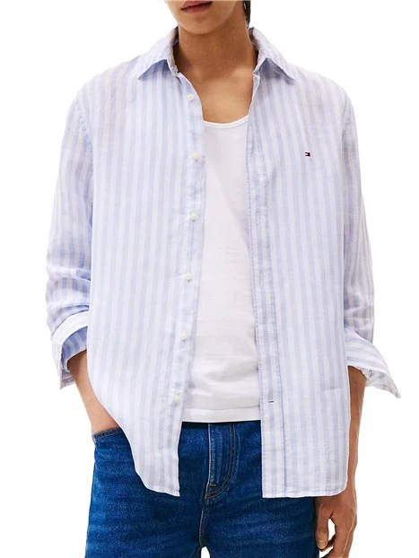 CAMICIA A RIGHE REGULAR FIT UOMO BIANCO CELESTE