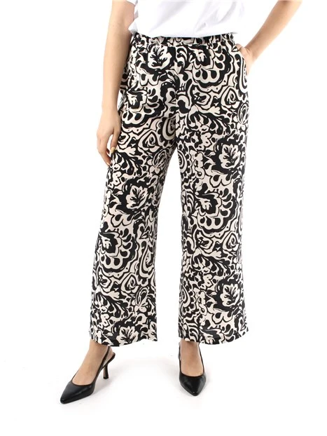 PANTALONI CROPPED IN CRÊPE DI PURA SETA STAMPATA DONNA NERO
