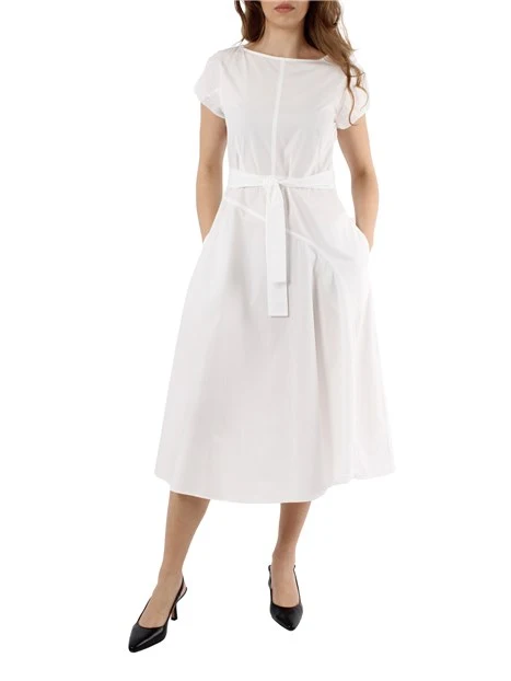 VESTITO MIDI IN PURO COTONE CON CINTURA DONNA BIANCO