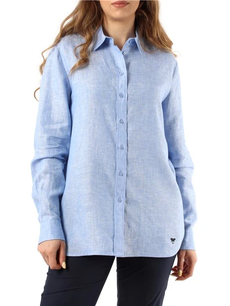 CAMICIA CLASSICA IN PURO LINO DONNA AZZURRO