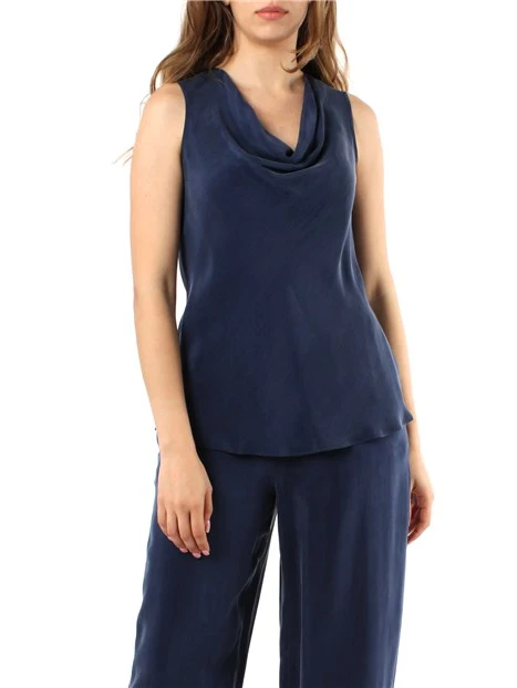 TOP CON SCOLLO A CASCATA DONNA BLU
