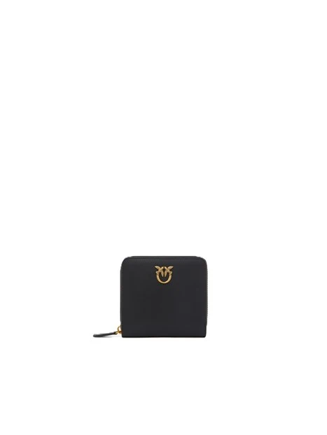 PORTAFOGLIO QUADRATO IN PELLE CON ZIP DONNA NERO
