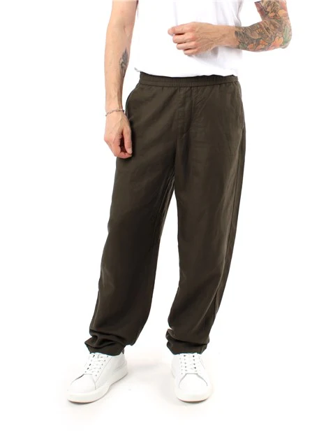 PANTALONI JOGGERS IN LINO UOMO VERDE