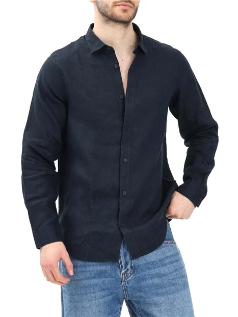 CAMICIA IN LINO A MANICHE LUNGHE UOMO BLU