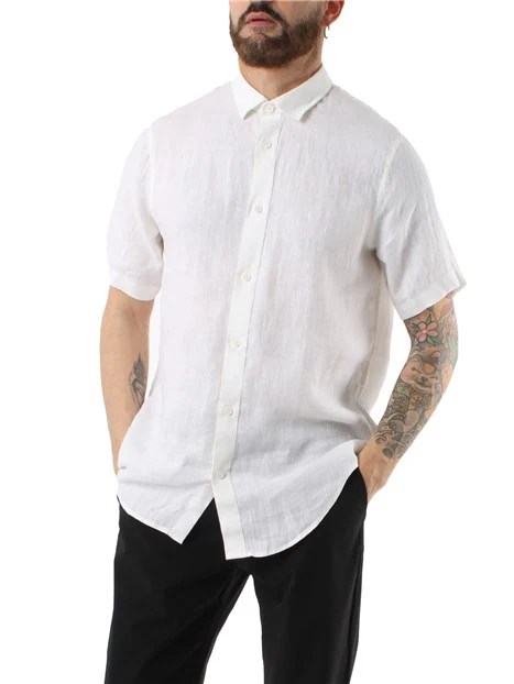 Cromoncent Camicia Uomo In Cotone E Lino - Maniche Lunghe, Colore Bianco, Taglie L E XL, Design Elegante