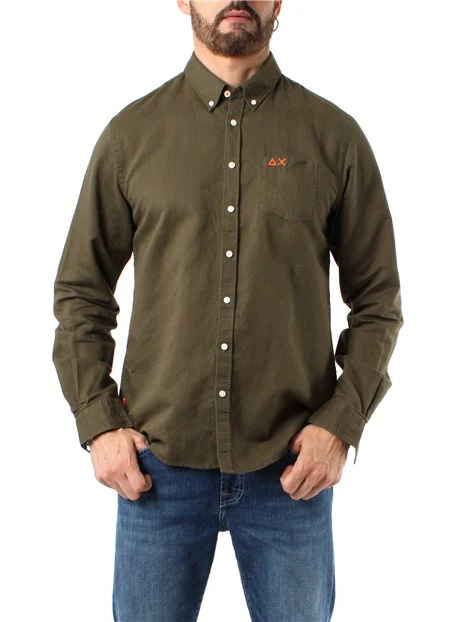 CAMICIA CASUAL IN LINO E COTONE UOMO VERDE SCURO
