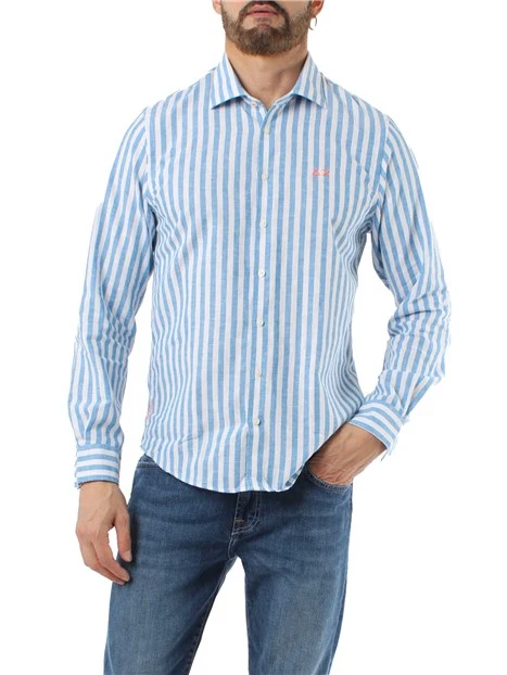 CAMICIA CASUAL A RIGHE IN MISTO LINO UOMO BIANCO BLU