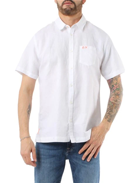 CAMICIA MANICA CORTA MISTO LINO UOMO BIANCO