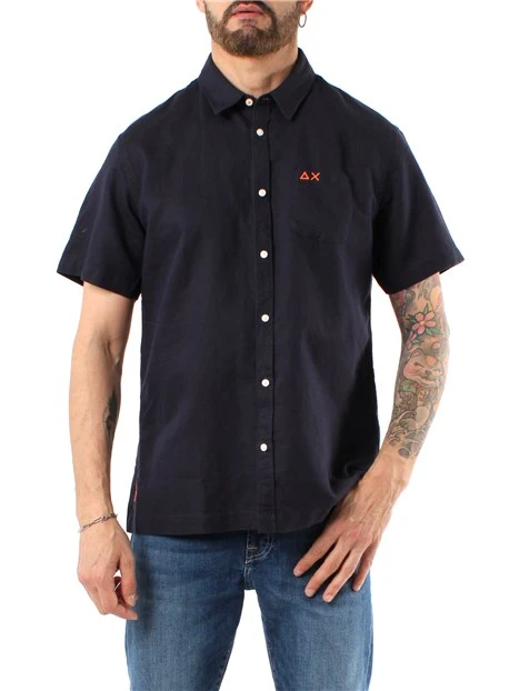 CAMICIA MANICA CORTA MISTO LINO UOMO BLU NAVY